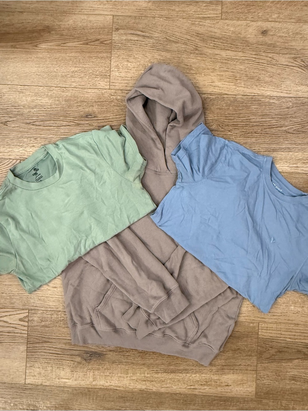 Mens Neutral Brown Hoodie with Green and Blue Tee Layering Set